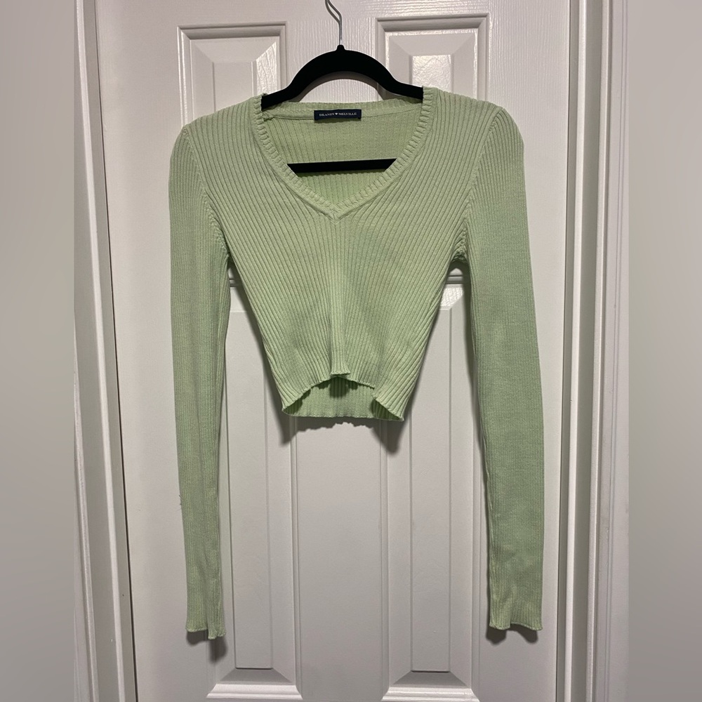 Light green Brandy Melville cropped v-neck sweater